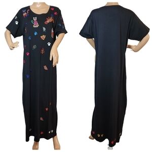 Embroidered Cats black maxi dress.  Estimated size large